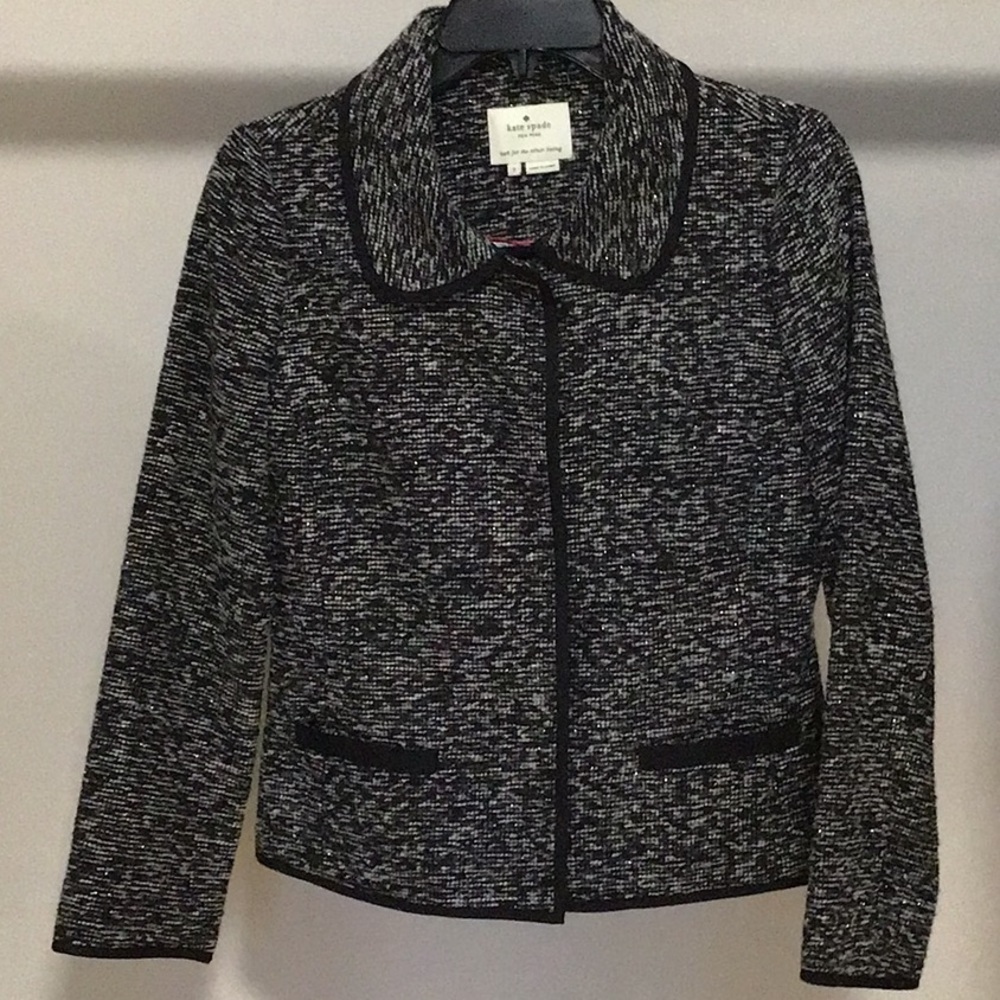 Kate Spade  New York Boucle blazer black and white with snap closure and pockets